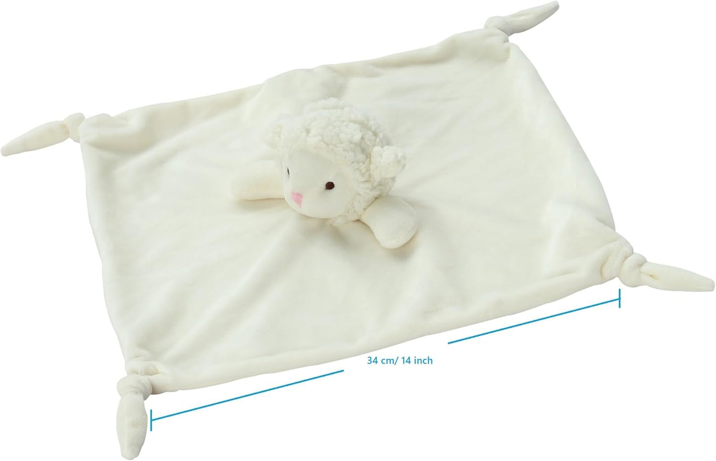 White plush toy with a measurement label on a white background