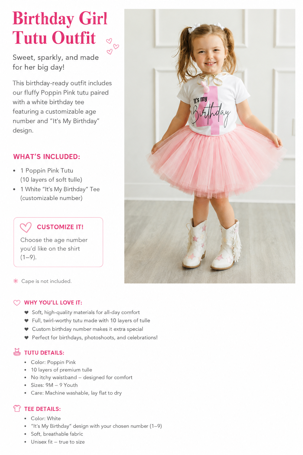 Personalized It's My Birthday Fitted Tshirt with Poppin Pink Tutu Outfit