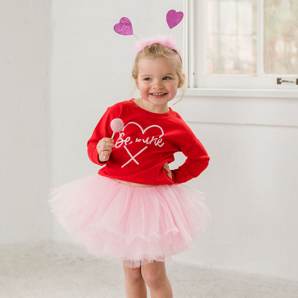 Valentines Be Mine Outfit, Poppin Pink tutu with Red crew neck sweatshirt with Pink Be Mine Heart
