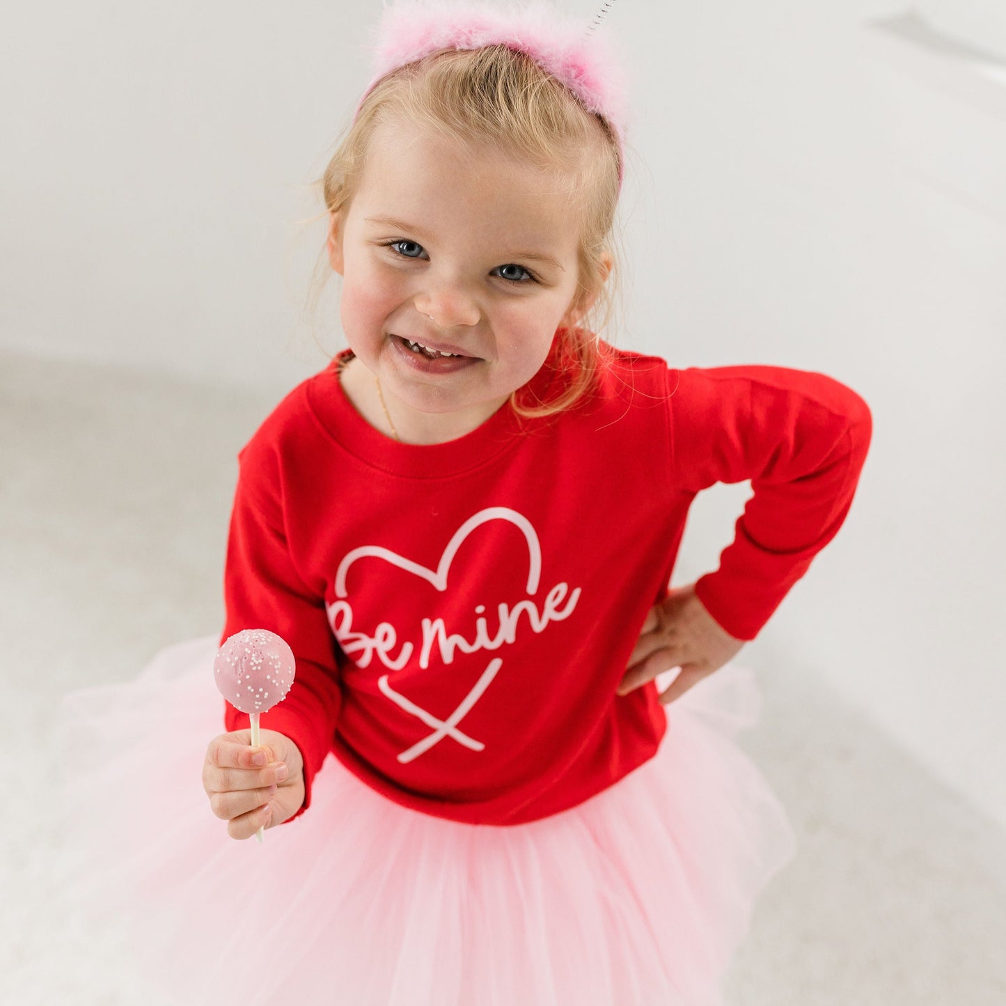Be Mine Valentines Day Sweatshirt Paired with Our Popular Light Pink Tutu for Toddlers and Kids