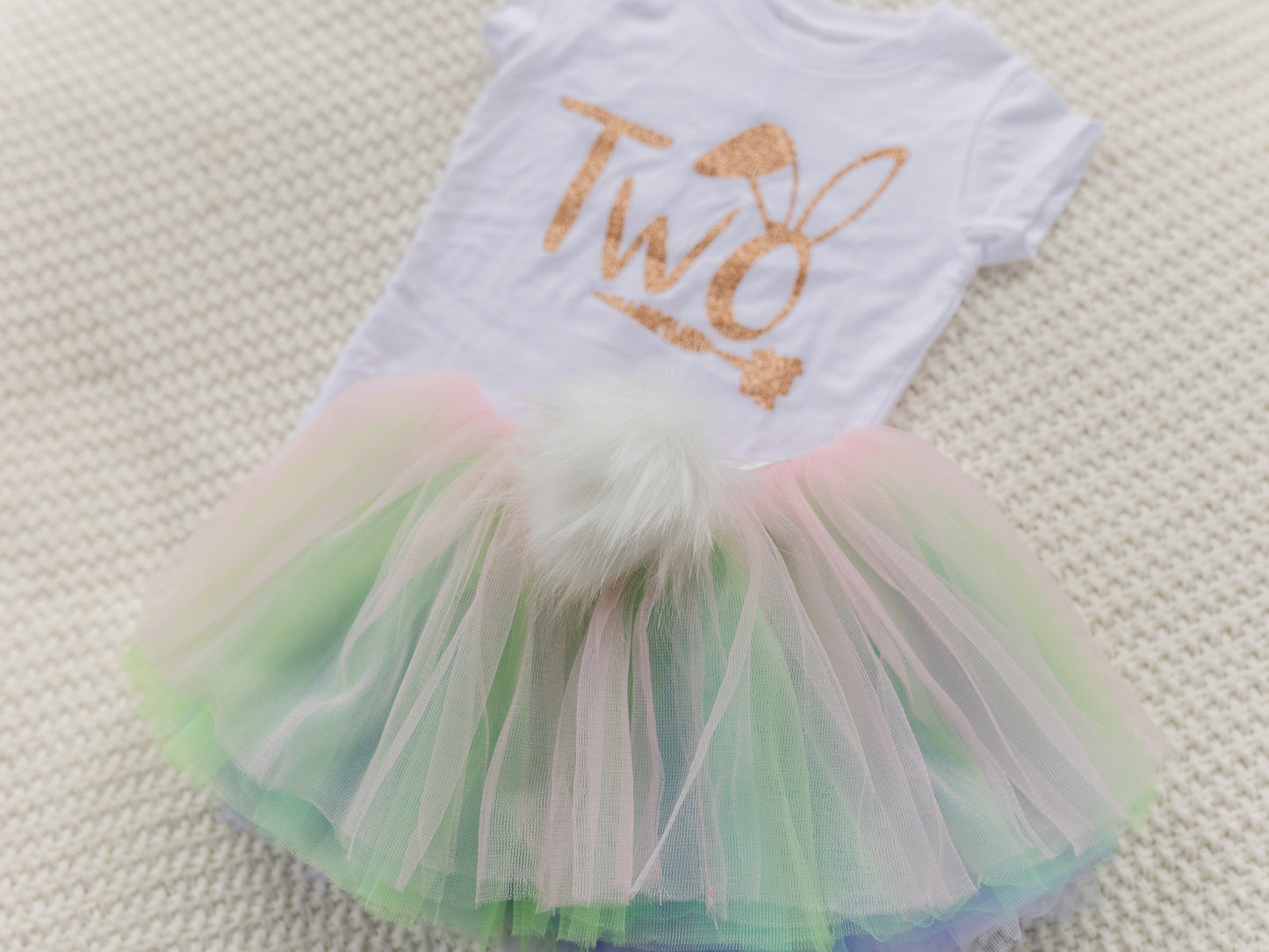 Pastel Rainbow Layered Girls Tutu with Removable Bunny Cottontail for Easter, Birthday, Spring Outfits, or Your Special Occasion