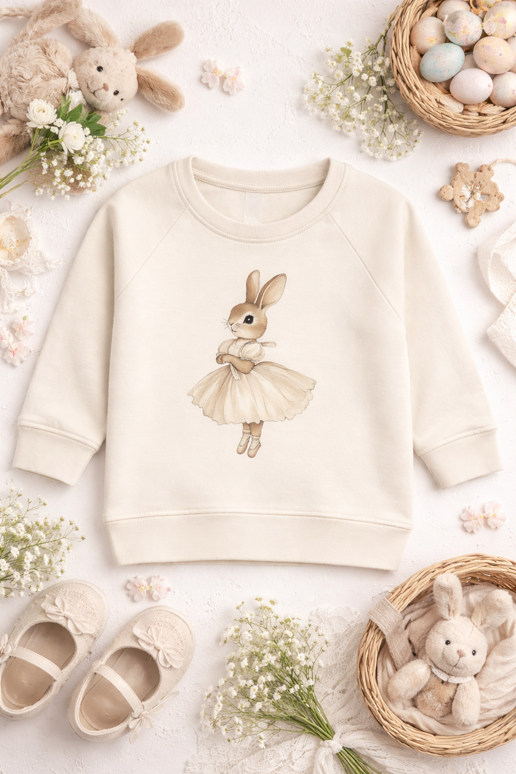 Cream Dancing Bunny Sweatshirt | Organic Cotton Toddler Pullover