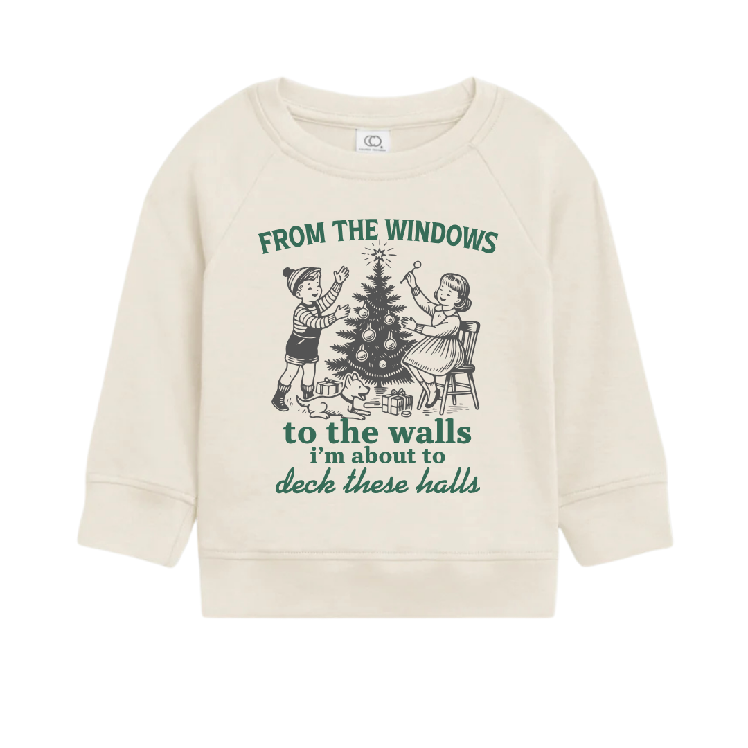 Organic cotton lightweight Beige sweatshirt with Christmas themed graphic and text on a white background