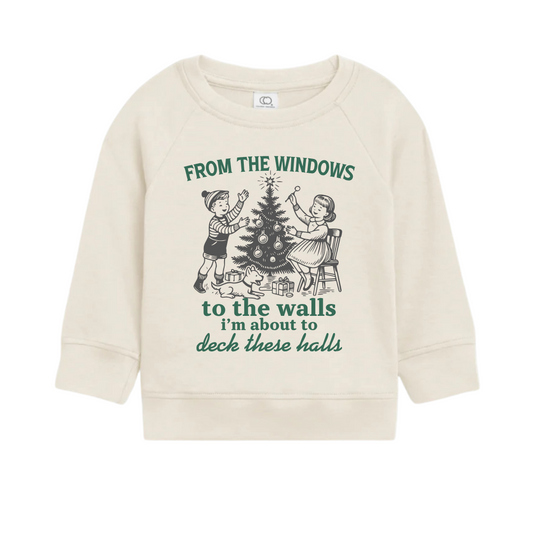 Organic cotton lightweight Beige sweatshirt with Christmas themed graphic and text on a white background