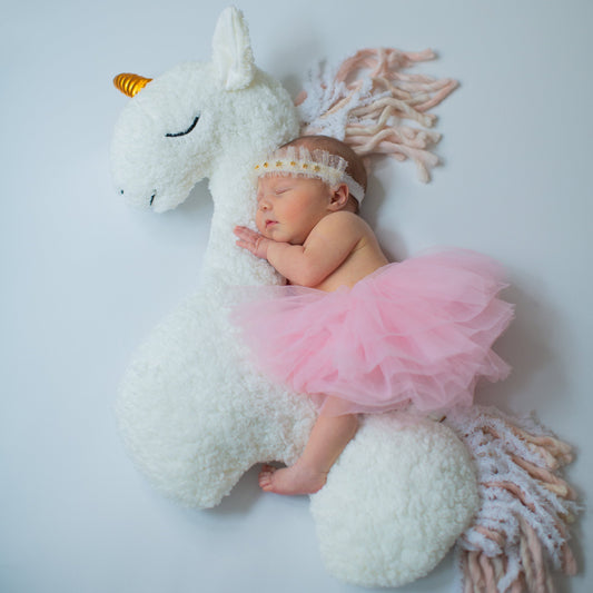 Our Light Pink Newborn tutu is the perfect addition for your photo shoot prop or as a gift to the new mom. Our tutus are created with the softest tulle and a wide wasteband for comfort.
