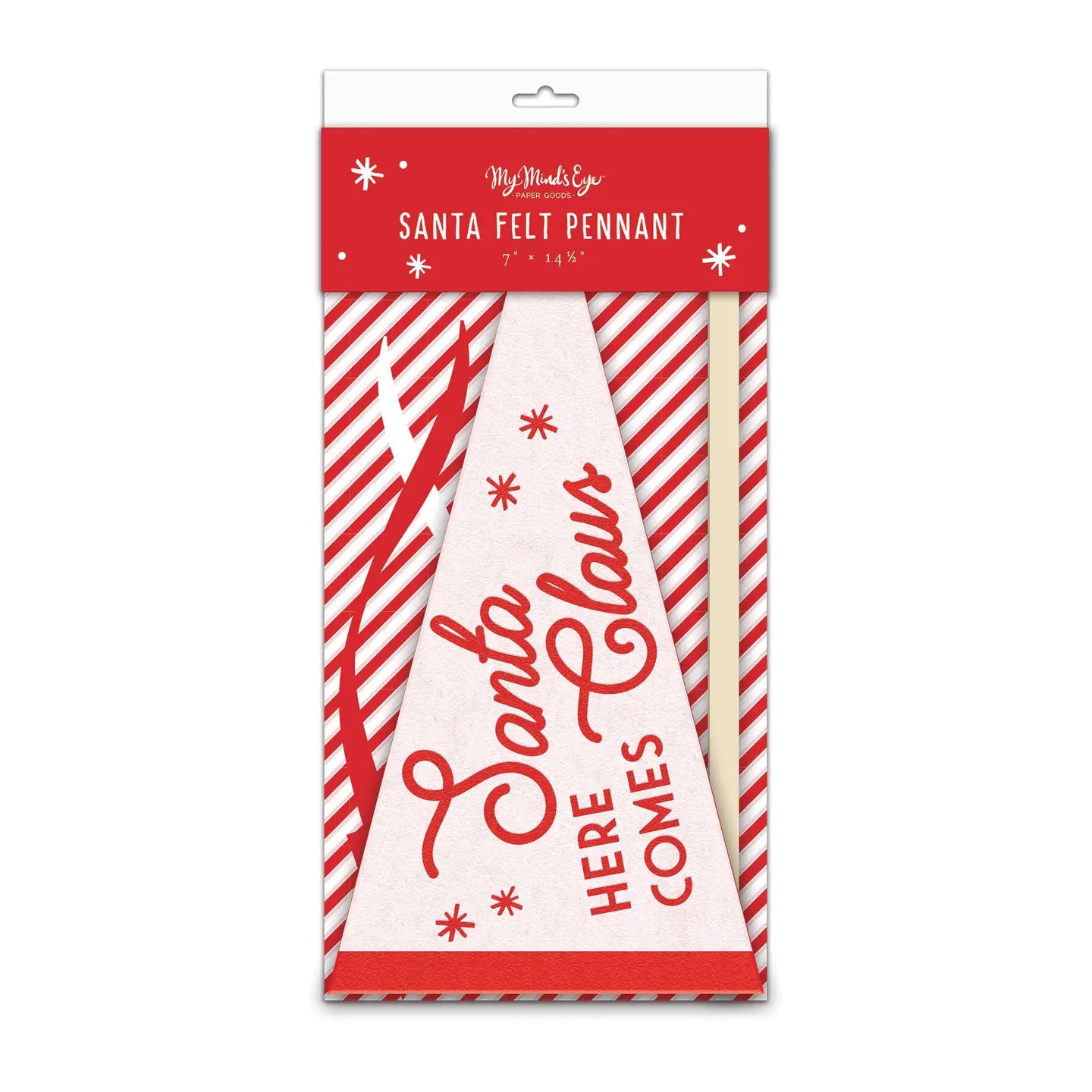Santa felt pennant with red and white design in packaging