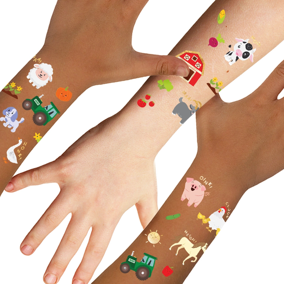 Farm Animal Temporary Tattoos – 44 Metallic Kids Tats