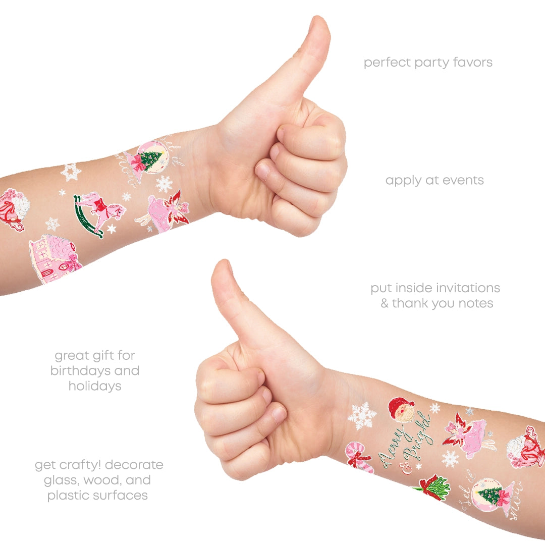 Coquette Christmas Metallic Temporary Tattoos | Kids Stocking Stuffers