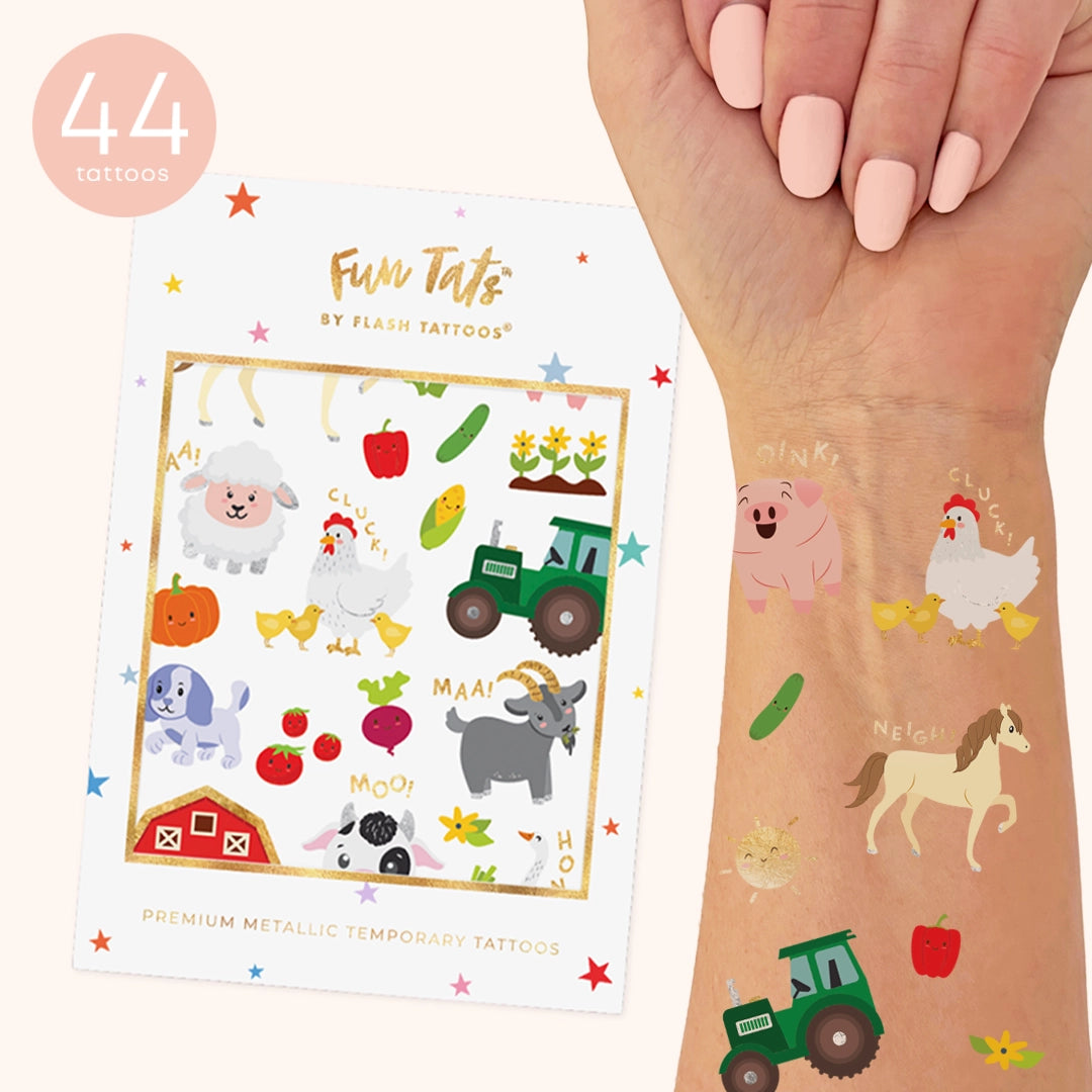 Farm Animal Temporary Tattoos – 44 Metallic Kids Tats
