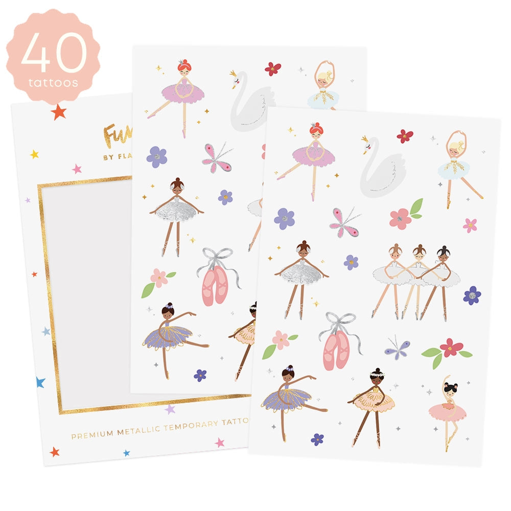 Ballerina Kids Temporary Tattoo Pack | Metallic foil plant based ink tattoos