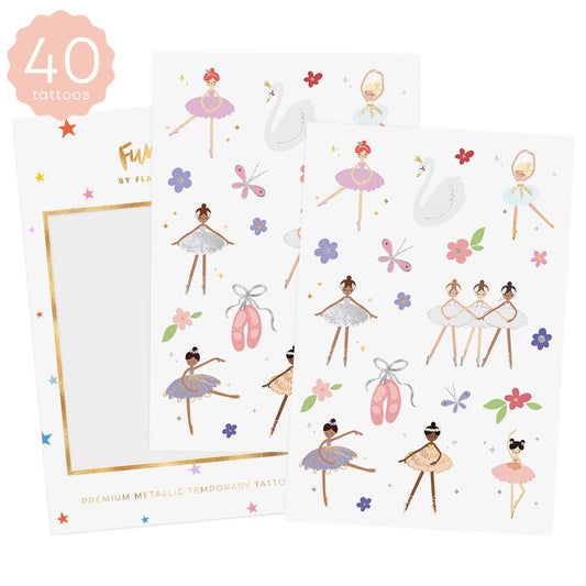 Ballerina Kids Temporary Tattoo Pack | Metallic foil plant based ink tattoos