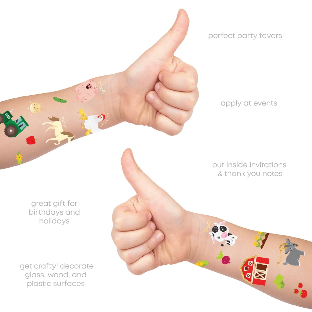 Farm Animal Temporary Tattoos – 44 Metallic Kids Tats