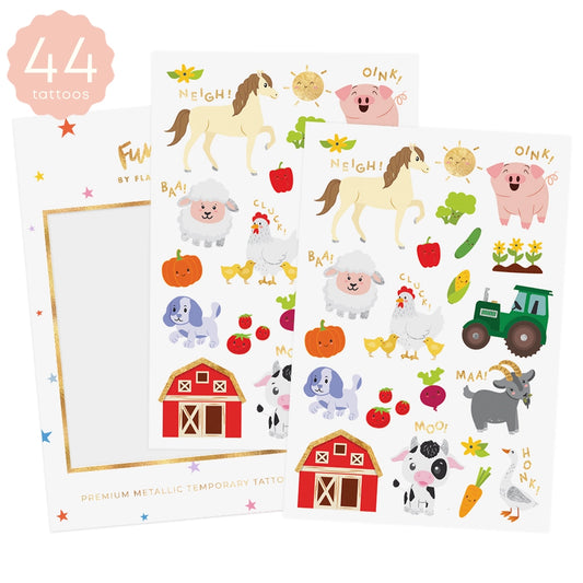 Farm Animal Temporary Tattoos – 44 Metallic Kids Tats