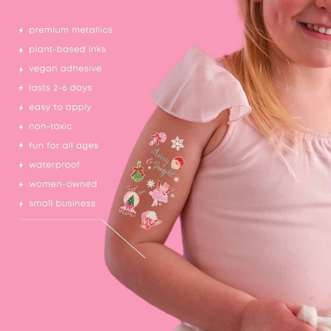 Coquette Christmas Metallic Temporary Tattoos | Kids Stocking Stuffers