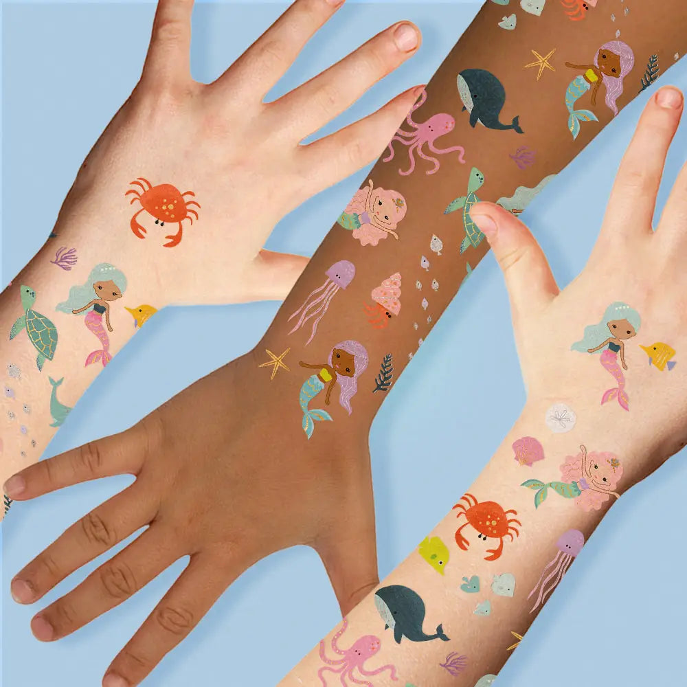 Ocean Creatures Kids Temporary Tattoo Pack
