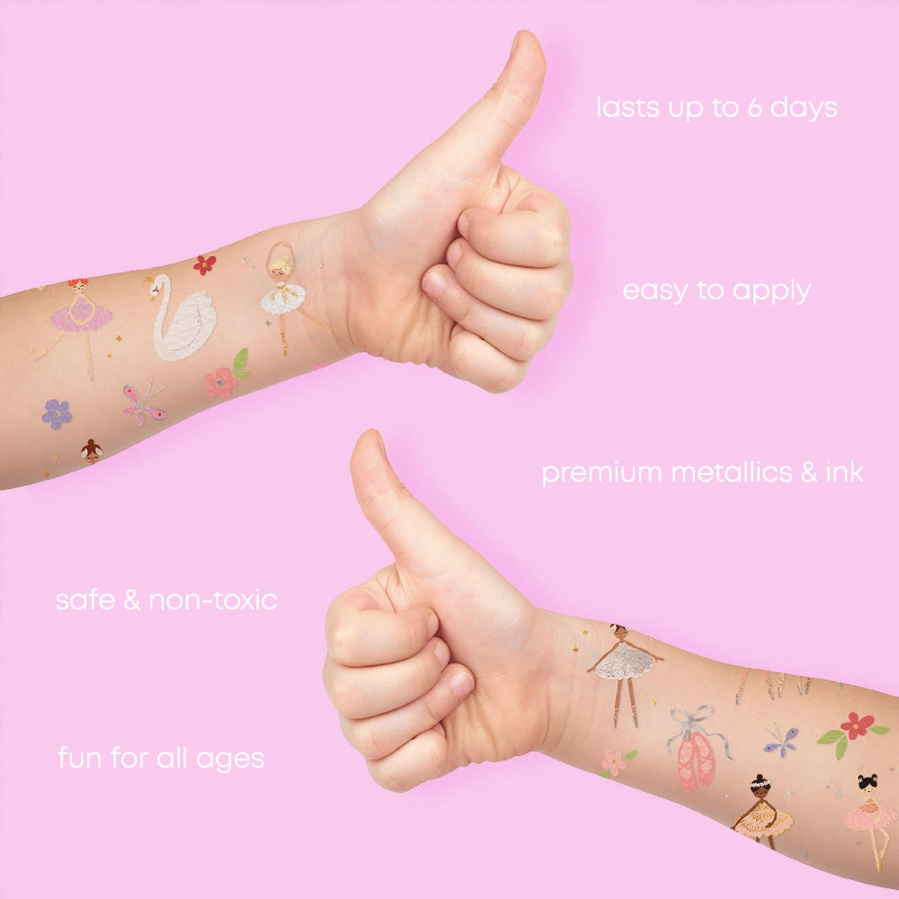 Ballerina Kids Temporary Tattoo Pack | Metallic foil plant based ink tattoos