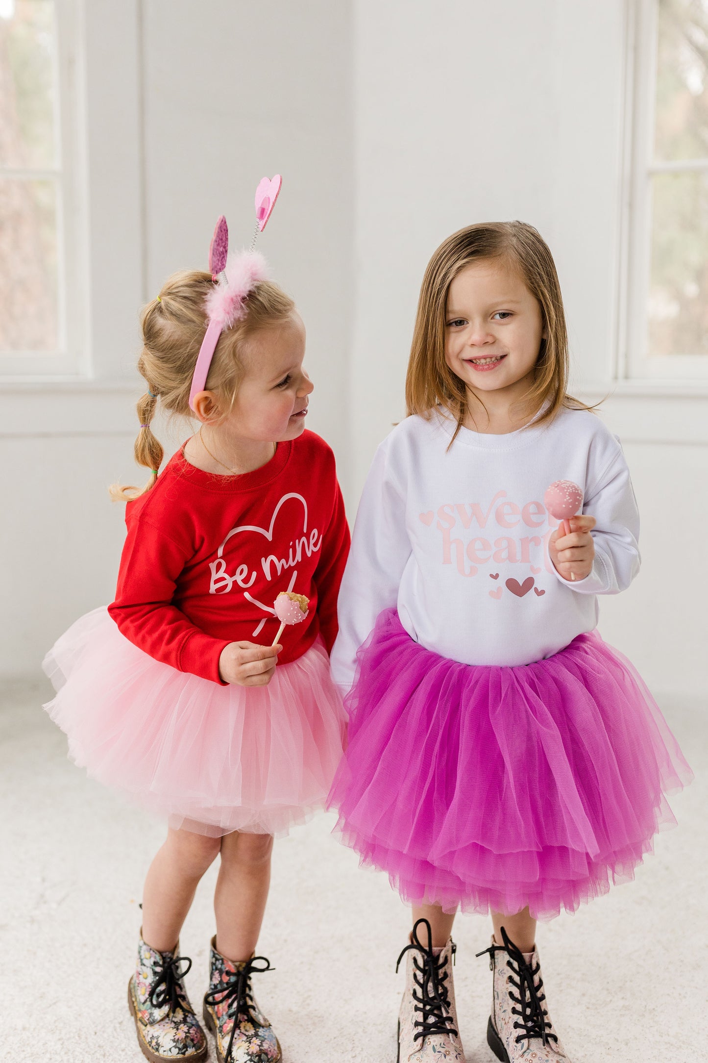 Be Mine Valentines Day Sweatshirt Paired with Our Popular Light Pink Tutu for Toddlers and Kids