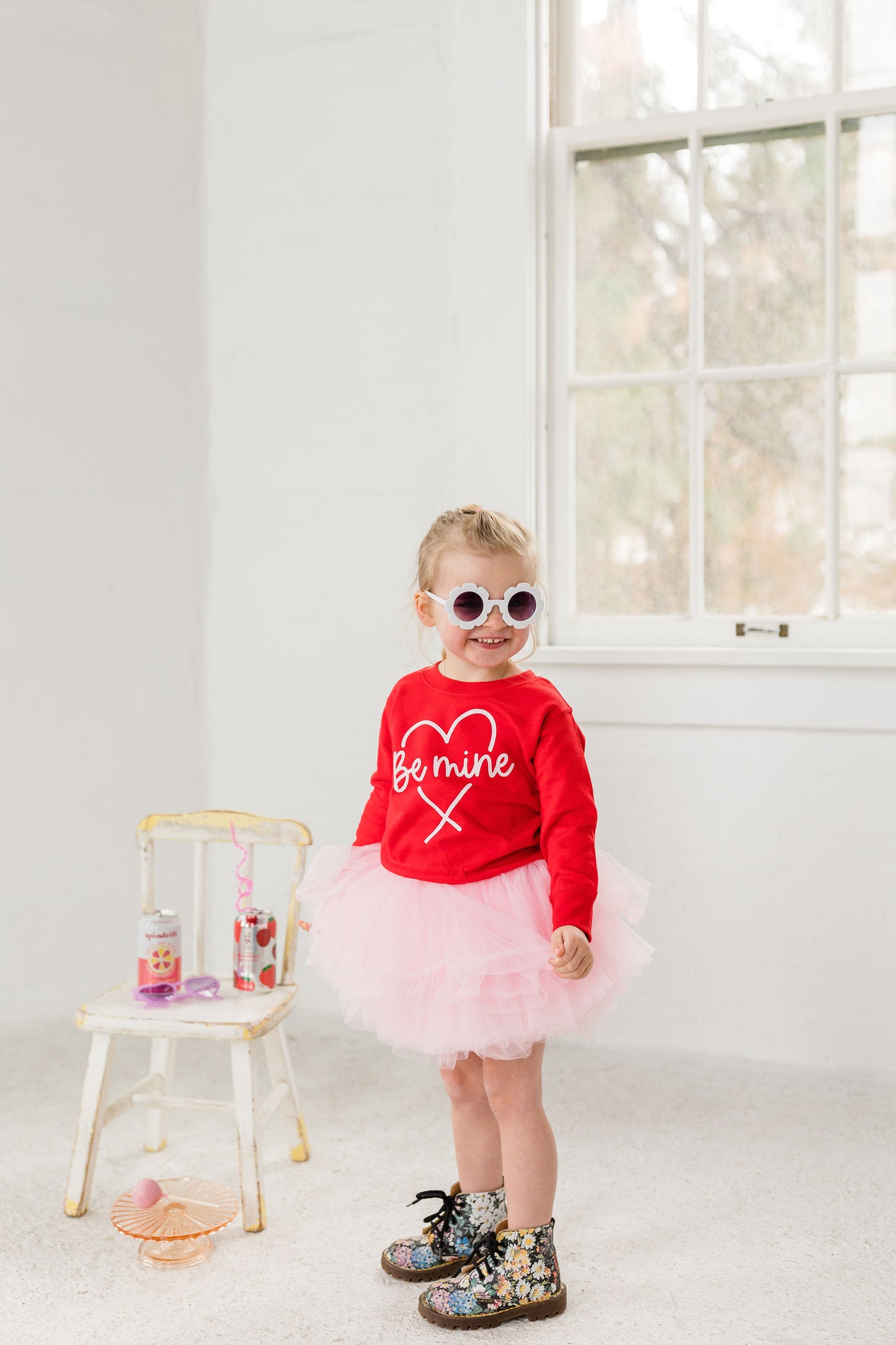 Be Mine Valentines Day Sweatshirt Paired with Our Popular Light Pink Tutu for Toddlers and Kids