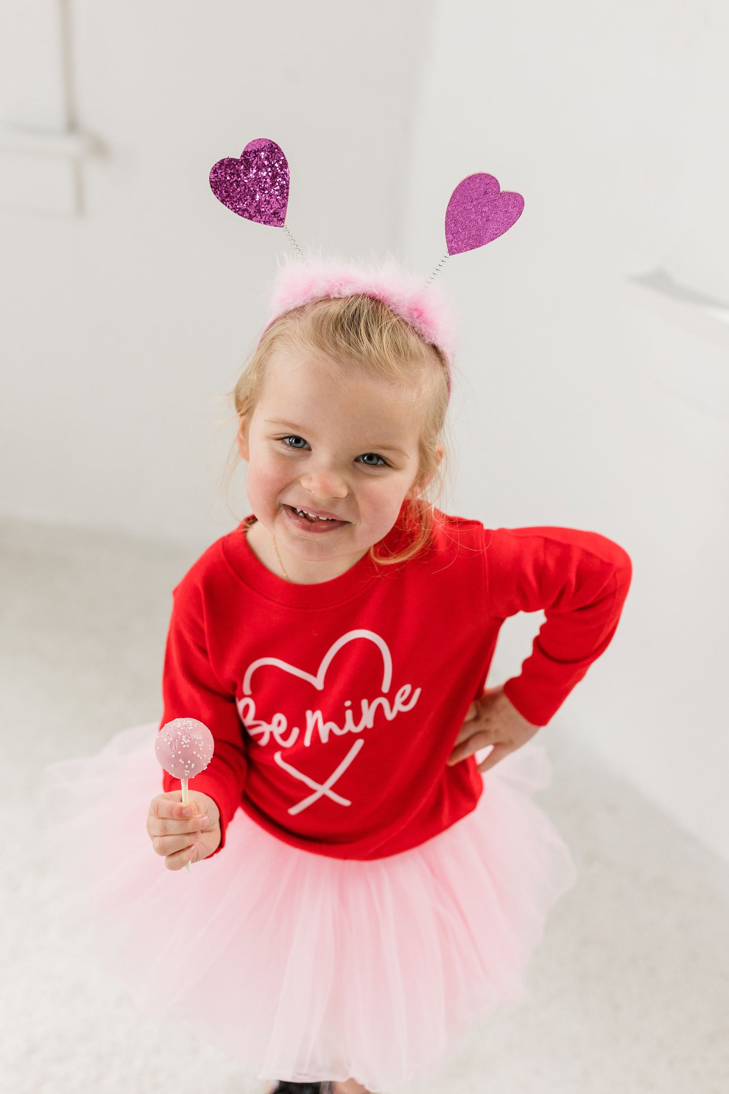 Be Mine Valentines Day Sweatshirt Paired with Our Popular Light Pink Tutu for Toddlers and Kids