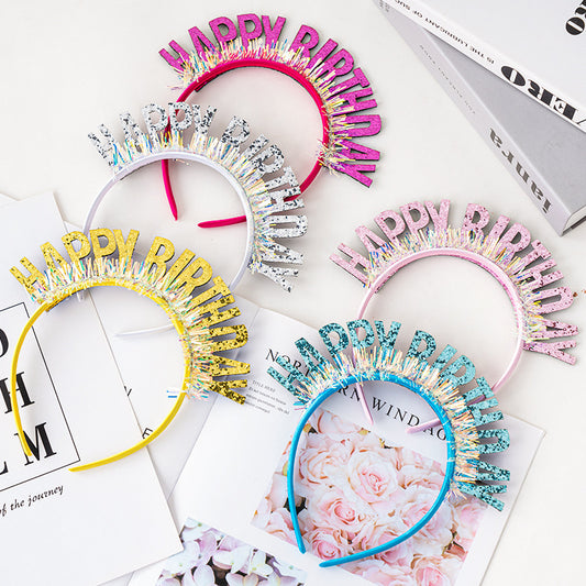 Happy Birthday Glitter Crown Headband – Party Hair Accessory