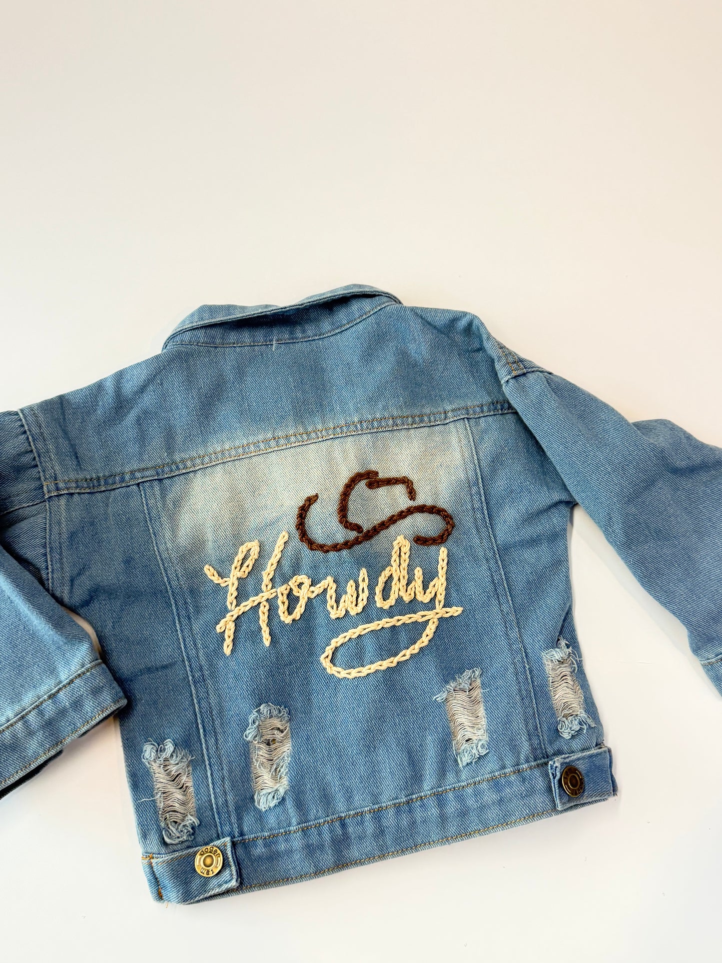 Howdy Toddler Distressed Jean Jacket Hand Stitched | Toddler Sizes | Jacket ONLY