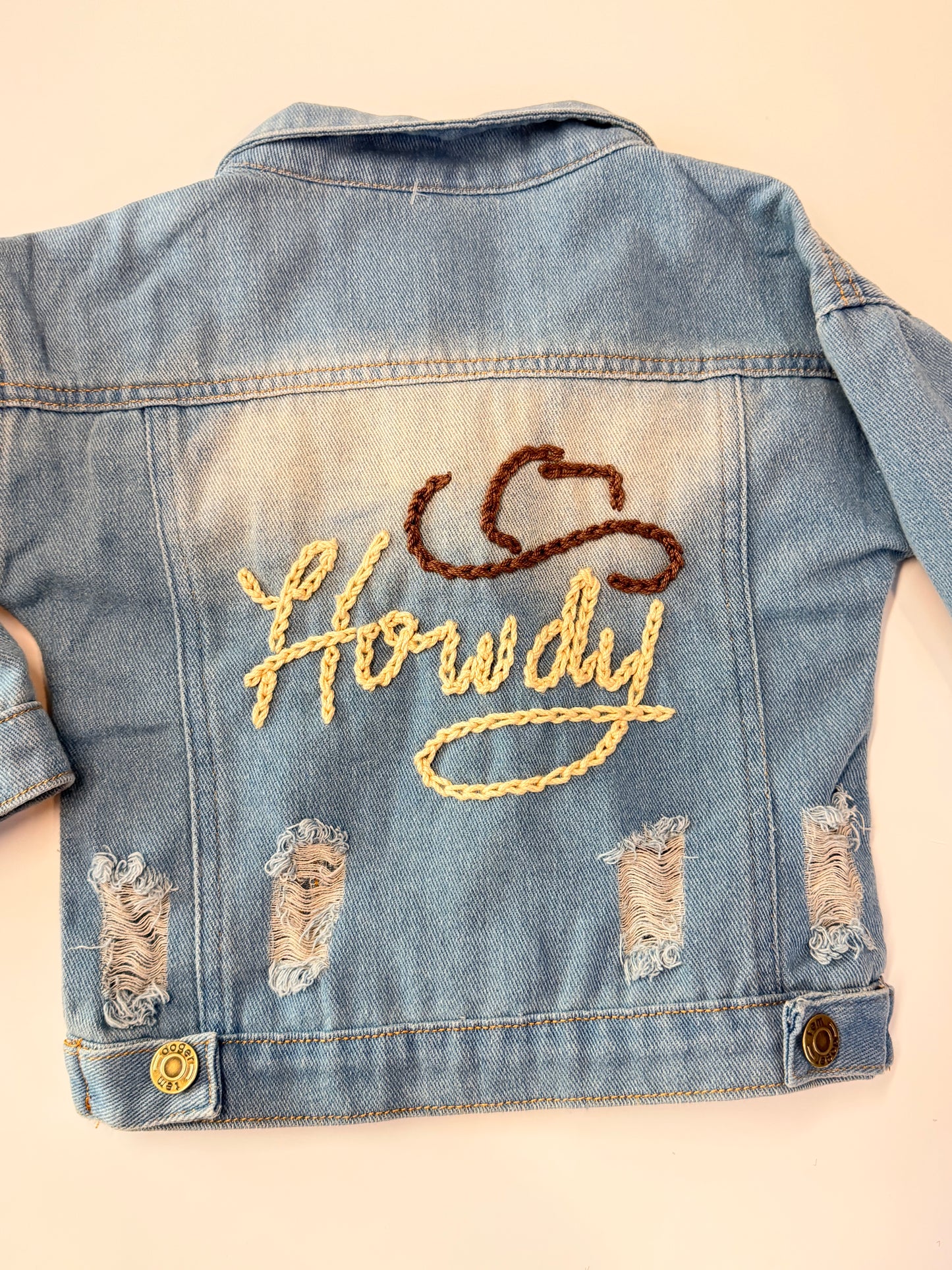 Howdy Toddler Distressed Jean Jacket Hand Stitched | Toddler Sizes | Jacket ONLY