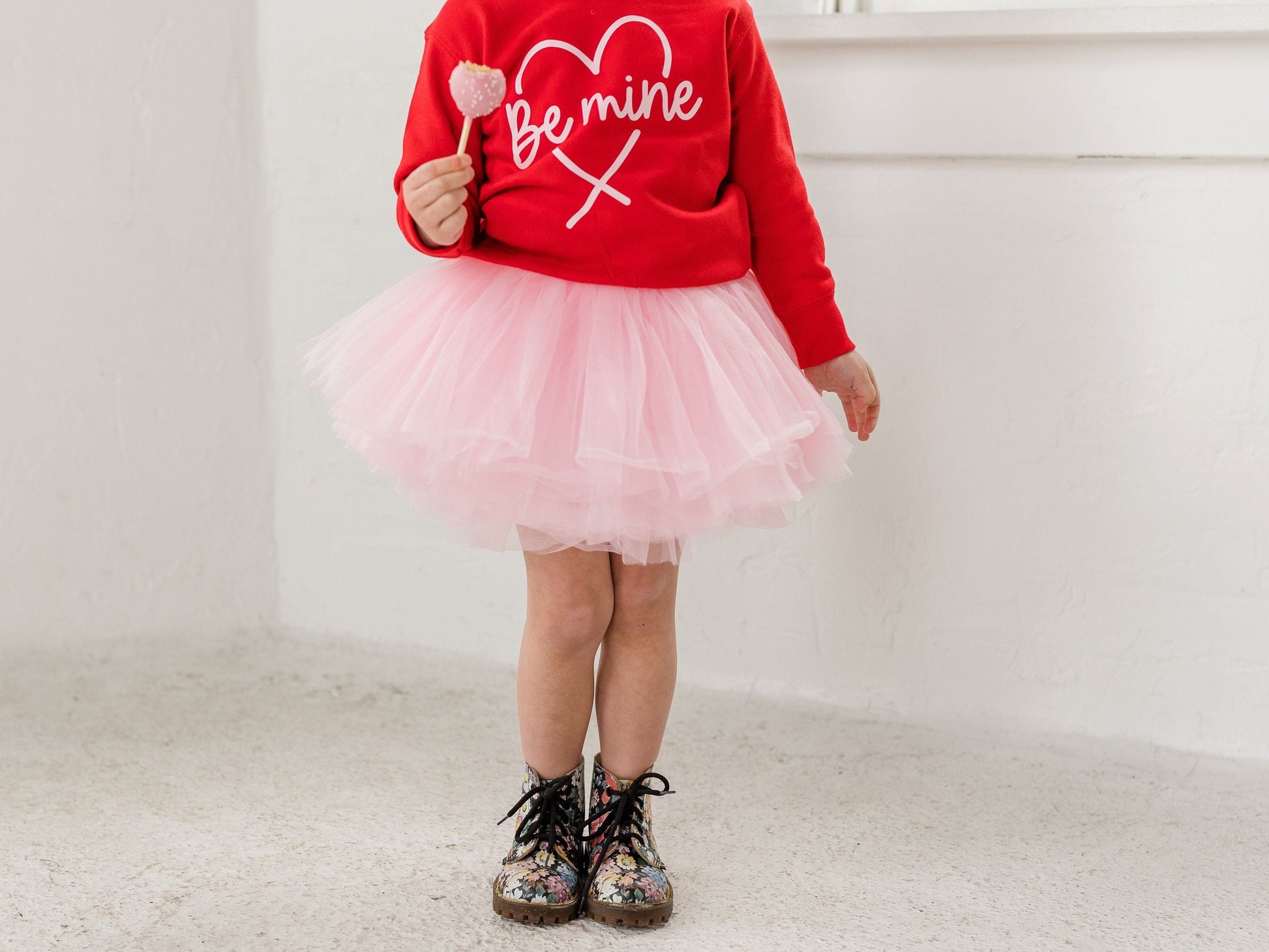 The perfect outfit is hard to come by but we have it! Our Red Crew Sweatshirt with light pink Be Mine print pairs perfectly with our popular Light Pink tutu! Wear together or as separates.  Your little one will be the talk of the town! 