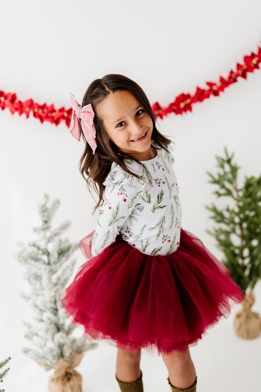 This perfect deep wine red tutu is perfect for the holidays. The dark wine red hues make for the perfect Christmas red. 