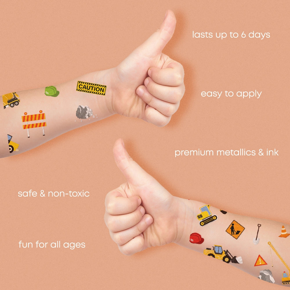 Construction Kids Metallic Temporary Tattoos