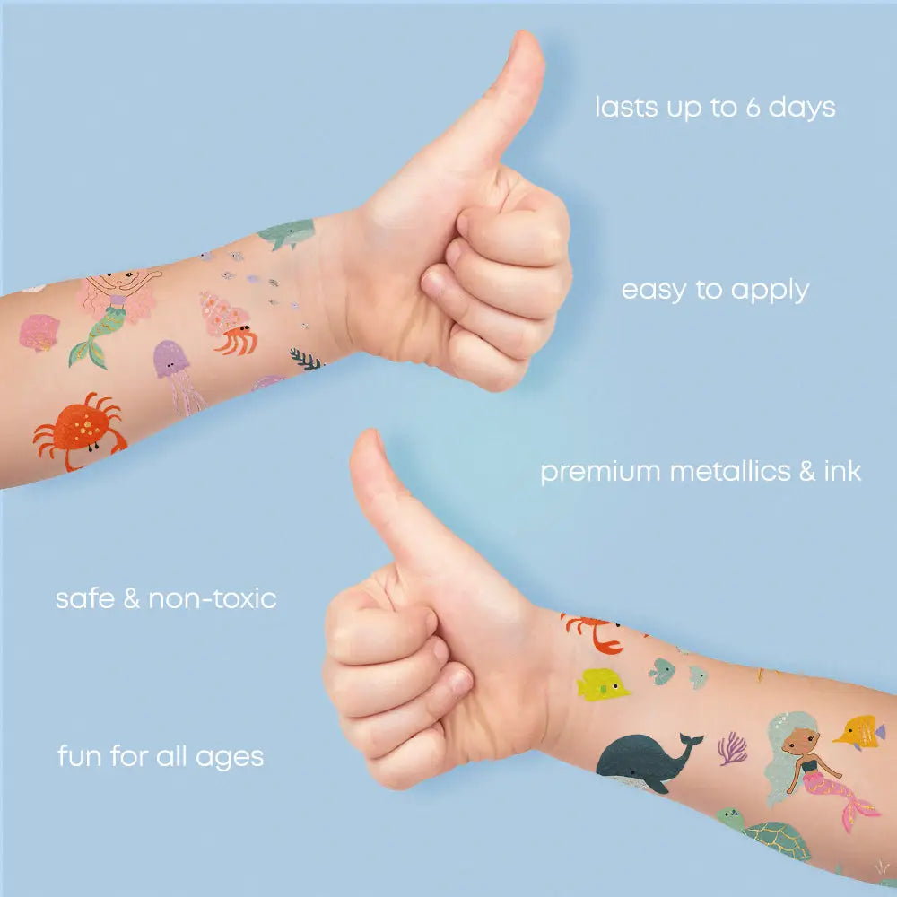 Ocean Creatures Kids Temporary Tattoo Pack